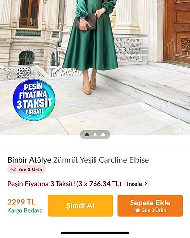 34 Beden yeşil Renk Elbise