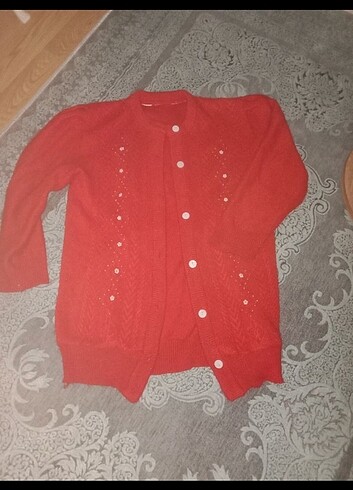 xl Beden kırmızı Renk İşlemeli vintage hırka