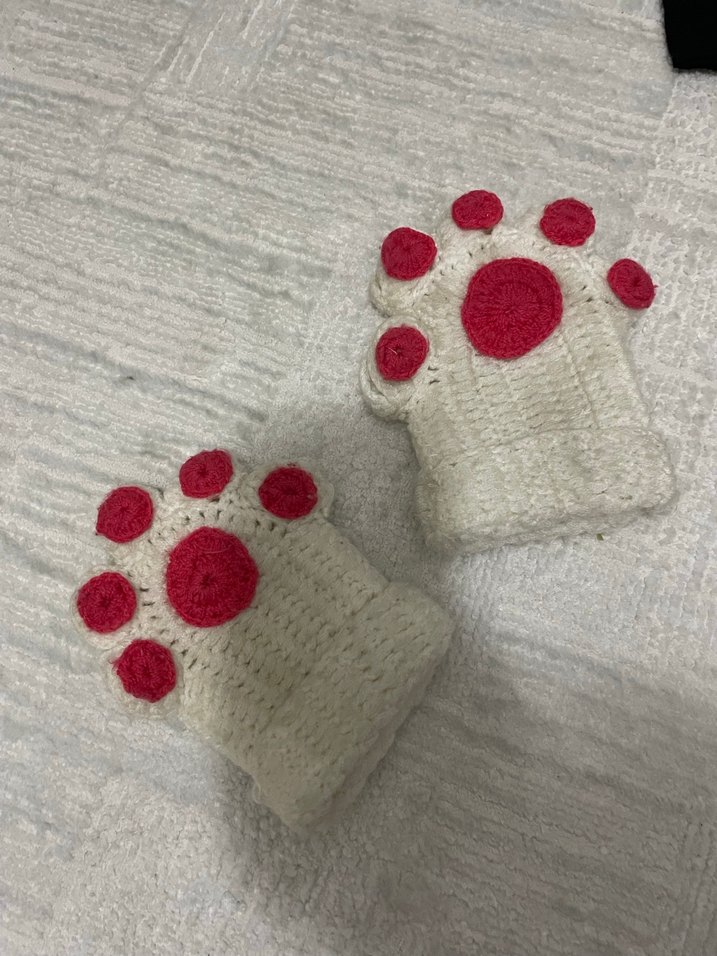 Beyaz Örgü Yarım Parmak Eldiven - Görsel 2