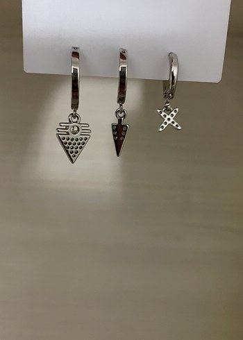 YSX Mini Gri Taşlı Bohem Küpe Seti - Görsel 2