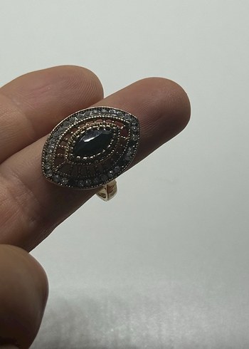 Boncuklu Siyah Vintage Kadın Yüzük