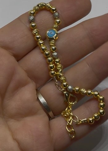 Parlak Altın Zincir Detaylı nazar boncuk  bileklik - Görsel 3