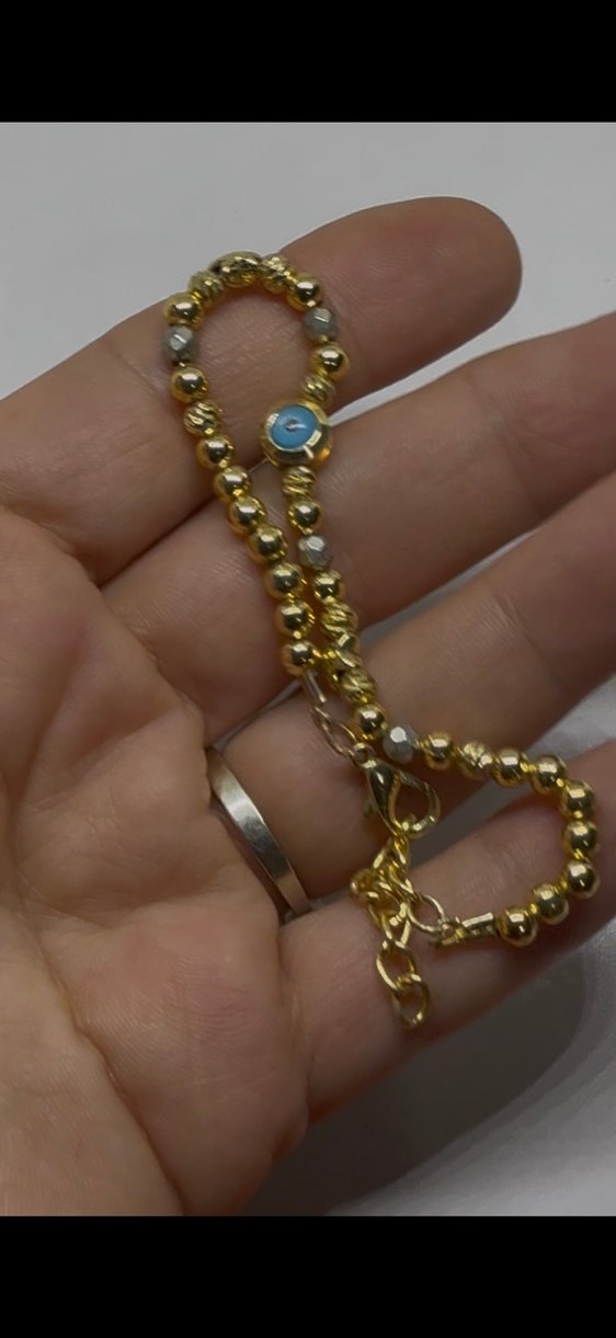 Parlak Altın Zincir Detaylı nazar boncuk  bileklik - Görsel 3