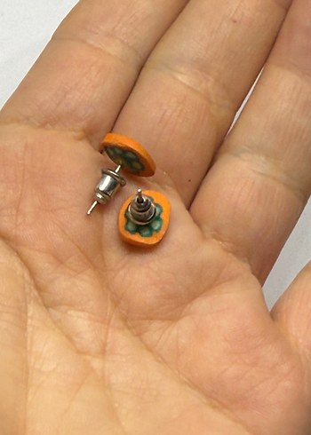 Turuncu ve Turkuaz Puantiyeli Mini Boncuk Küpe - Görsel 2