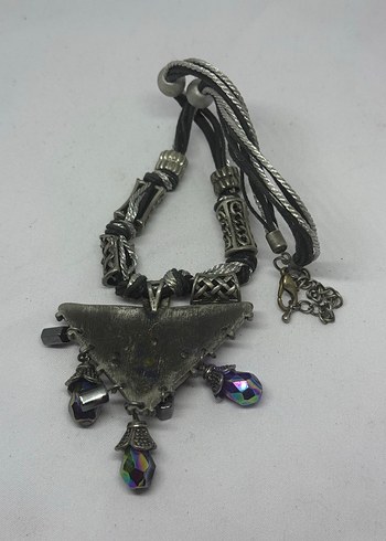 Uzun Siyah Yılan Desenli Gotik Boncuklu Kolye - Görsel 2