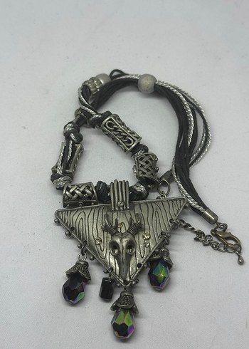 Uzun Siyah Yılan Desenli Gotik Boncuklu Kolye - Görsel 3