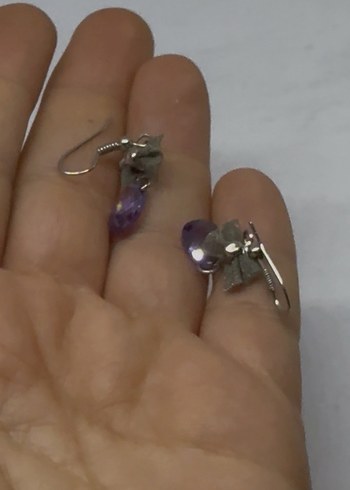 Bohem Gri Fiyonklu Mor Midi Küpe - Görsel 4