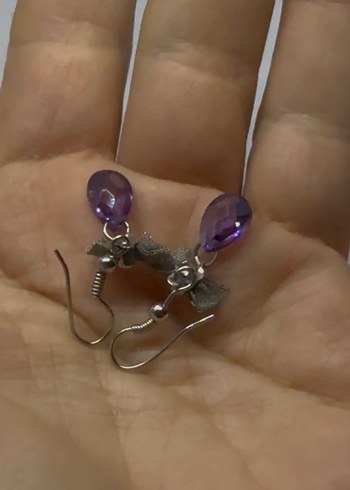 Bohem Gri Fiyonklu Mor Midi Küpe - Görsel 2