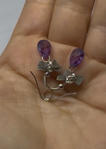 Bohem Gri Fiyonklu Mor Midi Küpe - Görsel 3