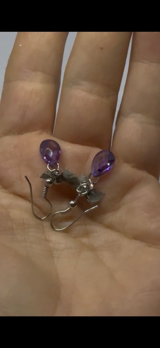 Bohem Gri Fiyonklu Mor Midi Küpe - Görsel 2