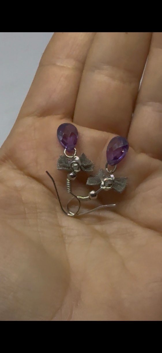 Bohem Gri Fiyonklu Mor Midi Küpe - Görsel 3