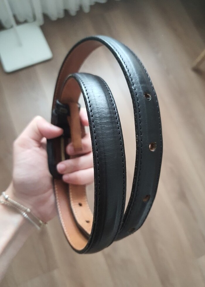 Siyah ve kahverengi deri kemer - Görsel 5