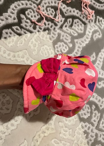3-6 Ay, 17 cm Beden Renkli Fiyonklu, Desenli Pamuk Şapka