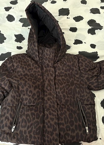 Kahverengi Leopar Desenli Kadın Kış Mont