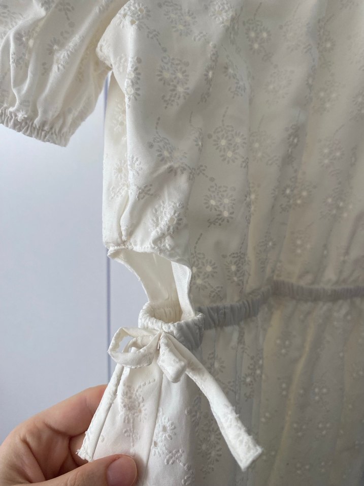 Beyaz Nakışlı Kız Çocuk Bohem Elbise - Görsel 4