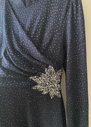 Lacivert Uzun Kollu Drapeli Abiye Elbise - Görsel 4