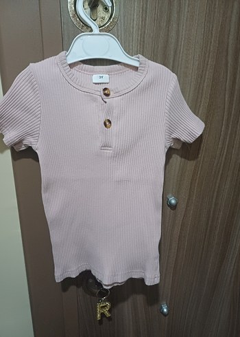 Kız Çocuk Bej Kısa Kollu Düğmeli Tişört - Görsel 2