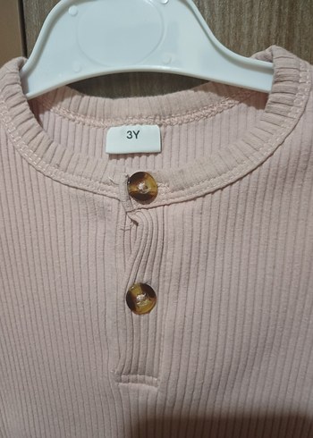 Kız Çocuk Bej Kısa Kollu Düğmeli Tişört - Görsel 4