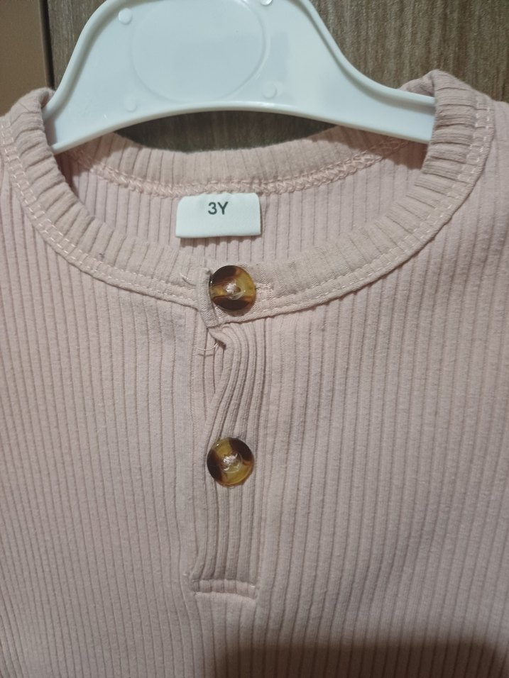 Kız Çocuk Bej Kısa Kollu Düğmeli Tişört - Görsel 4