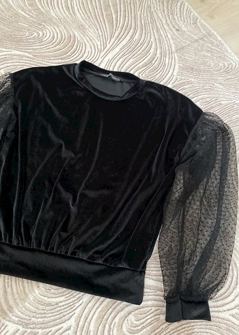 Siyah Dantel Detaylı Uzun Kollu Kadın Bluz