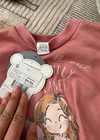 Pembe Baskılı Örgü Kız Bebek Takımı - Görsel 2