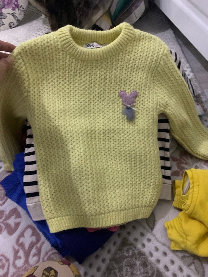 Sarı Nakışlı Triko çocuk Kazak - Görsel 2