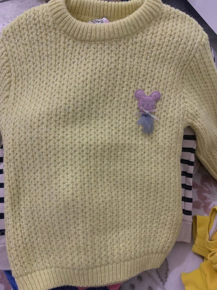 Sarı Nakışlı Triko çocuk Kazak - Görsel 3