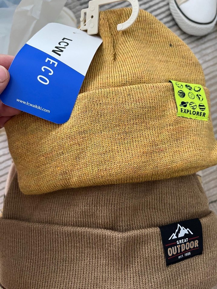 Sarı ve Gri Çocuk Yün Bere - Street Style - Görsel 2