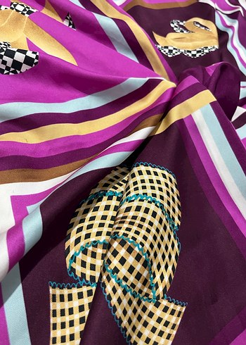 Kadın Mor İpek Fular Fiyonk Desenli - Görsel 2