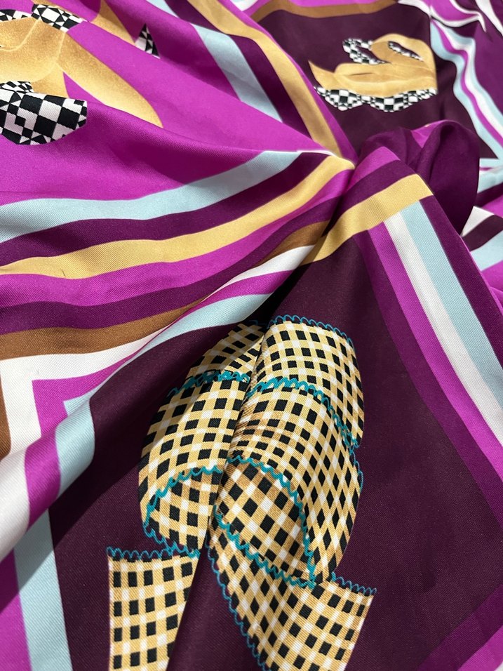 Kadın Mor İpek Fular Fiyonk Desenli - Görsel 2