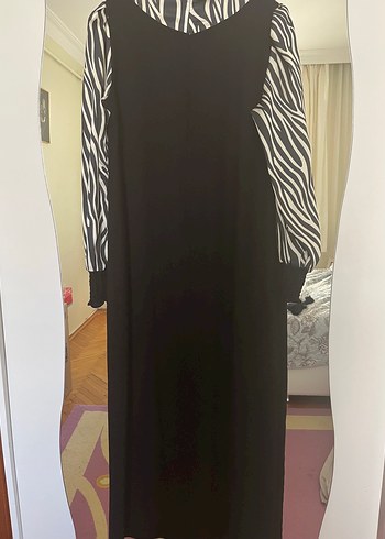 Diğer Zebra Desenli Uzun Siyah Elbise
