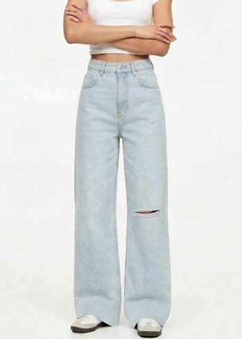 Pull and Bear Acik Mavi Palazzo Kesim Jean