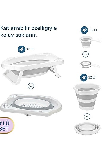  Beden Renk Babyplus Katlanabilir küvet seti 