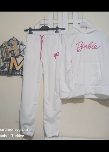 Standart Beden Beden Barbie Beyaz Kapüşonlu Rahat Takım