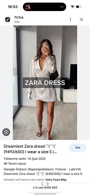 Zara Zara Kısa Saten Elbise