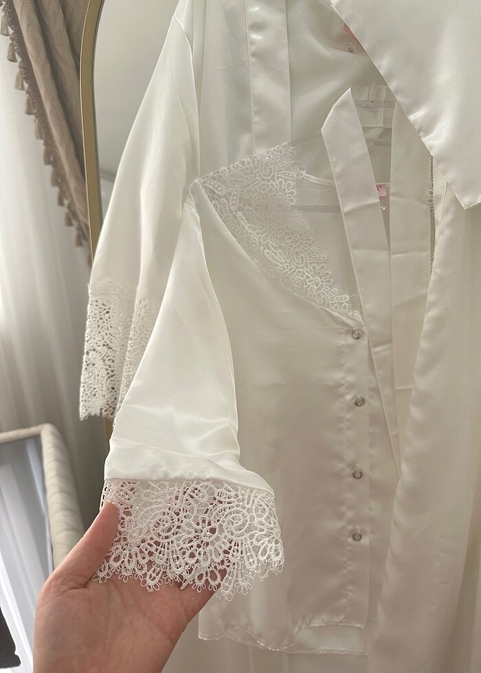 Saten güpürlü lohusa takımı gecelik takımı - Görsel 4