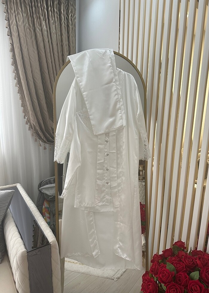 Saten güpürlü lohusa takımı gecelik takımı - Görsel 3