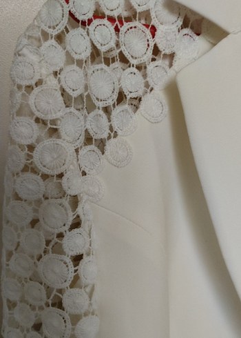 Joymiss inci düğmeli Beyaz Kadın Blazer Ceket - Görsel 2