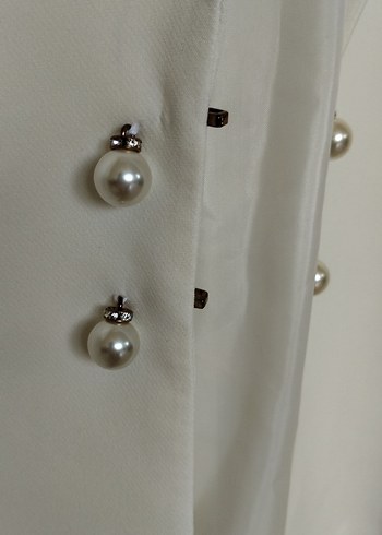 Joymiss inci düğmeli Beyaz Kadın Blazer Ceket - Görsel 4