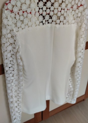 Joymiss inci düğmeli Beyaz Kadın Blazer Ceket - Görsel 5