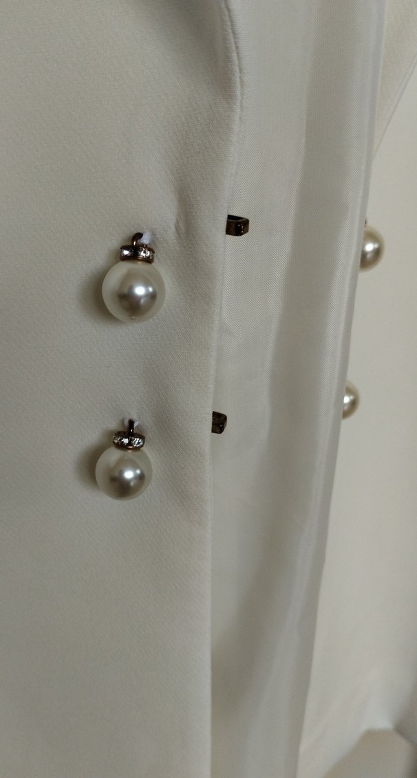 Joymiss inci düğmeli Beyaz Kadın Blazer Ceket - Görsel 4