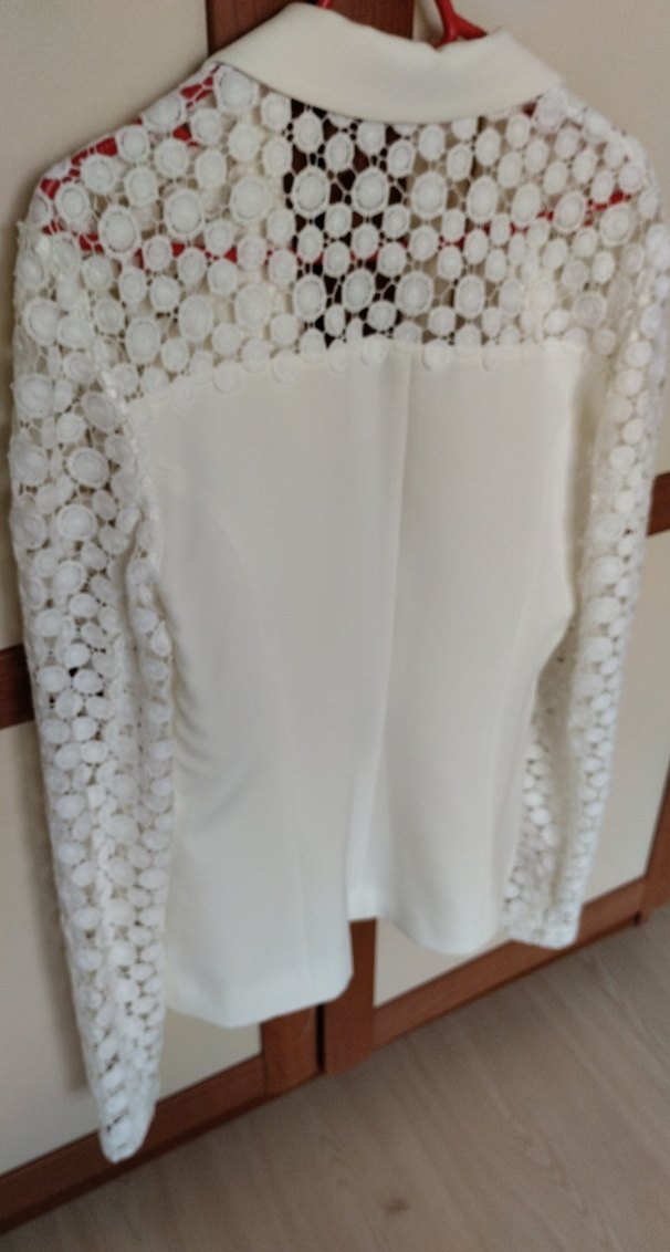 Joymiss inci düğmeli Beyaz Kadın Blazer Ceket - Görsel 5