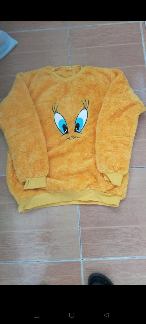 Nakışlı Sarı Peluş pijama L XL giyebilir etiketi yok - Görsel 4