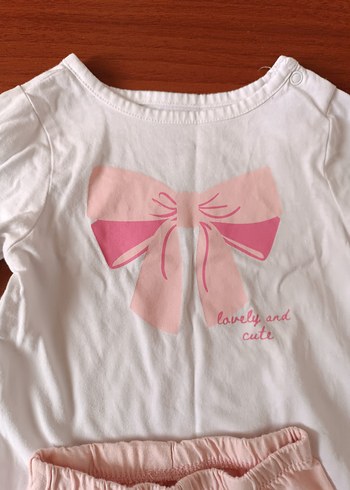 Kız Bebek Pembe Fiyonk Detaylı Uzun Kollu Takım - Görsel 3