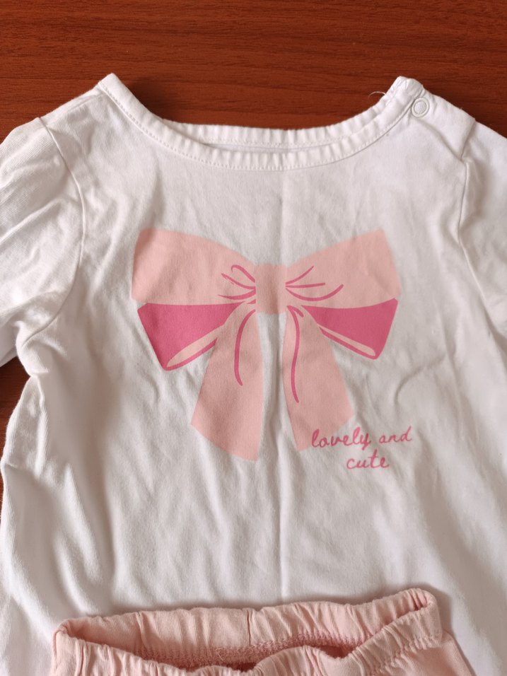 Kız Bebek Pembe Fiyonk Detaylı Uzun Kollu Takım - Görsel 3