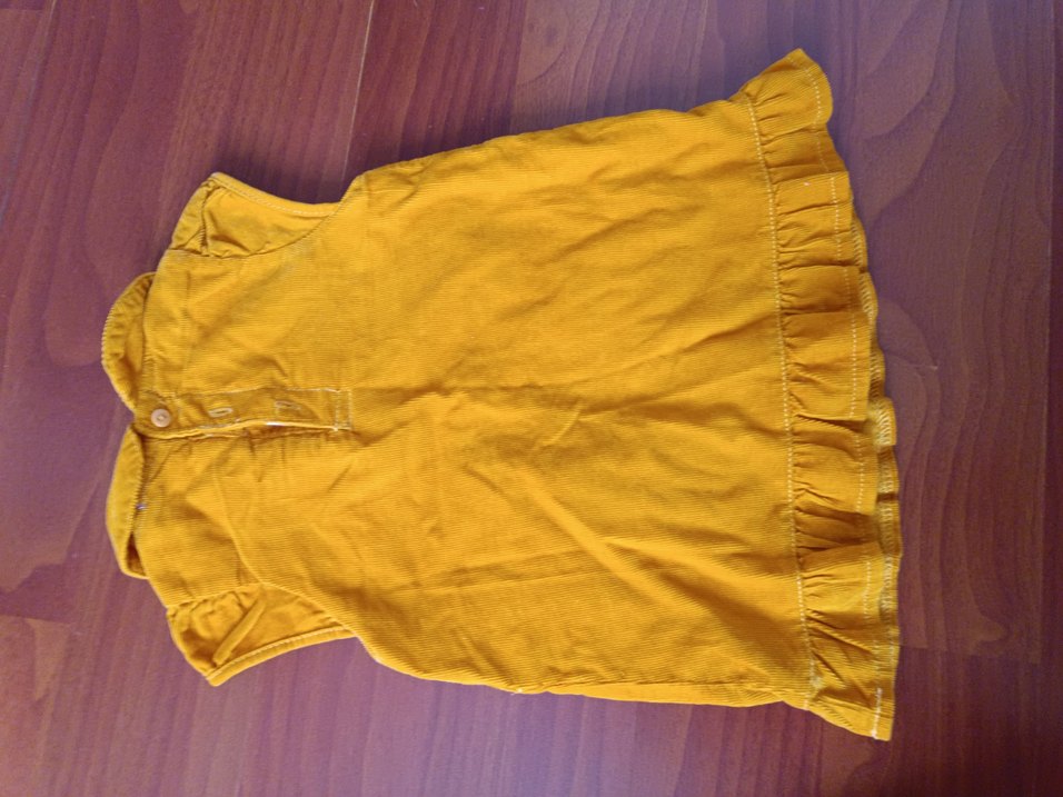 Kız Çocuk Sarı Süet Fırfırlı Elbise - Görsel 3