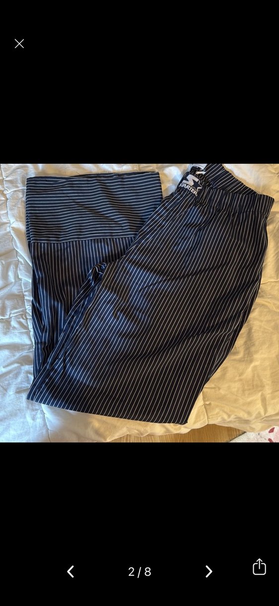 Mavi Çizgili Kadın Kısa Kumaş Pantolon - Görsel 2