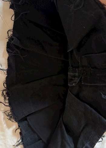 Kadın Siyah Pilili Midi Kot Şort - Görsel 3