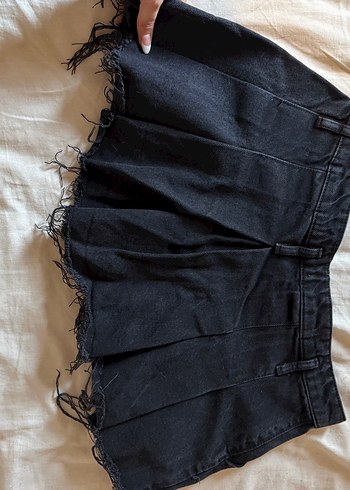 Kadın Siyah Pilili Midi Kot Şort - Görsel 4