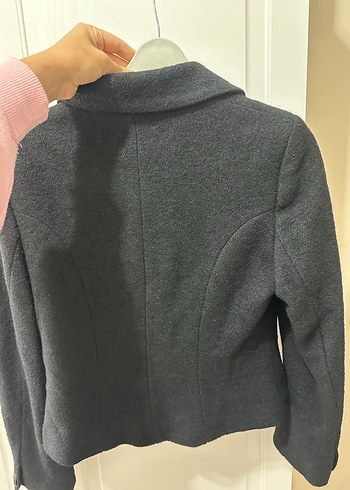 s Beden Gri Kadın Yünlü Düğmeli Blazer Ceket